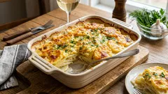 Pečené brambory v smetanové omáčce se zlatavou kůrkou: postupný recept